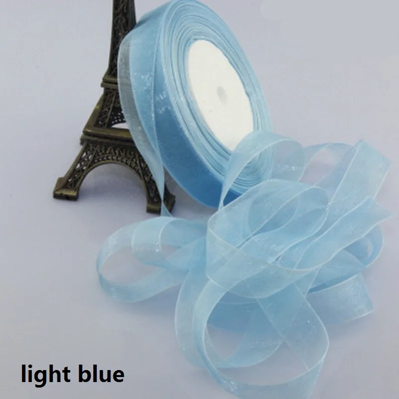 2 см органза шелковая лента шифон рулон швейная ткань рукоделие Упаковка для подарков DIY ремесла подарочная упаковка пояс вечерние свадебные принадлежности - Цвет: Light blue