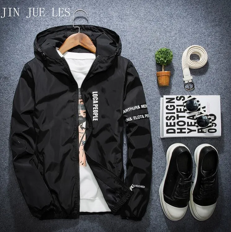 JIN JUE LES 2017 NEW Fashion Spring and Autumn Sports and Leisure Jacket Letters Printed Tide Windbreaker Men's Jacket JIN JUE LES 2017 NEW Fashion Spring and Autumn Sports and Leisure Jacket Letters Printed Tide Windbreaker Men's Jacket
