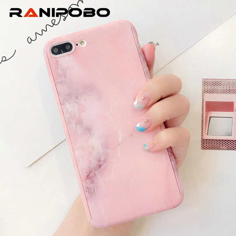 

360 Degree Marble Stone Full Protective Case For iPhone 6 6S 7 Plus 8Plus Cover With Tempered Glass Phone Case For iPhone6 Plus