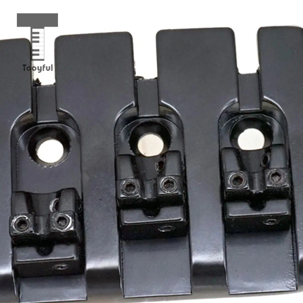 Tooyful Bass Bridge Tailpiece with Screws Wrench for 4 String Electric Bass Replacement Parts Black