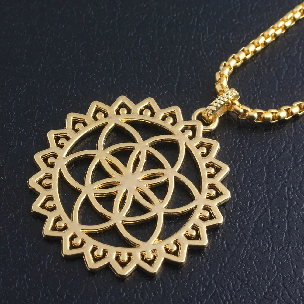 

SG Hip Hop Punk Style Fashion Silver/Gold Color Flower of Life Pendants Necklaces Women Men Sacred Geometry Necklace Jewelry