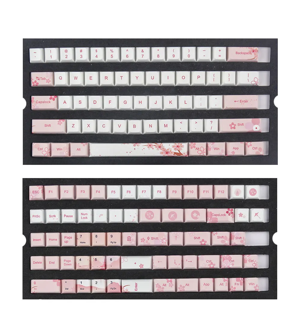 Sakura keycaps пять поверхностных сублимационных вишневых профилей 126/64 клавиш для GK64 TADA68 mx механическая клавиатура - Цвет: Sakura 129 keys