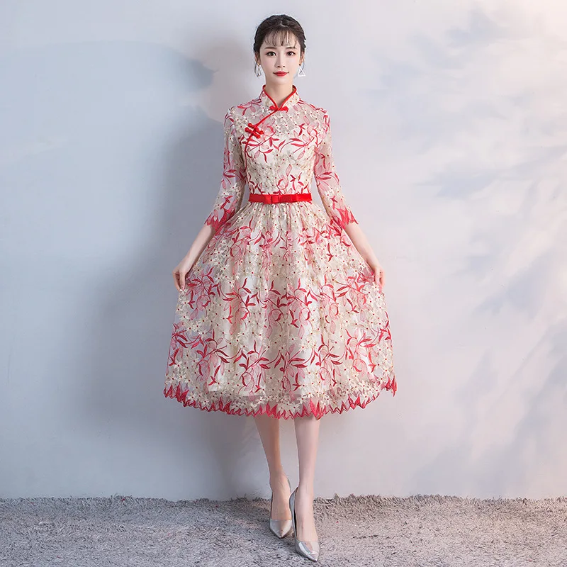 New Summer Short Cheongsam Dress Traditional Chinese style Womens Elegant Slim Qipao Party dresses Long short Vestido Size S-XXL