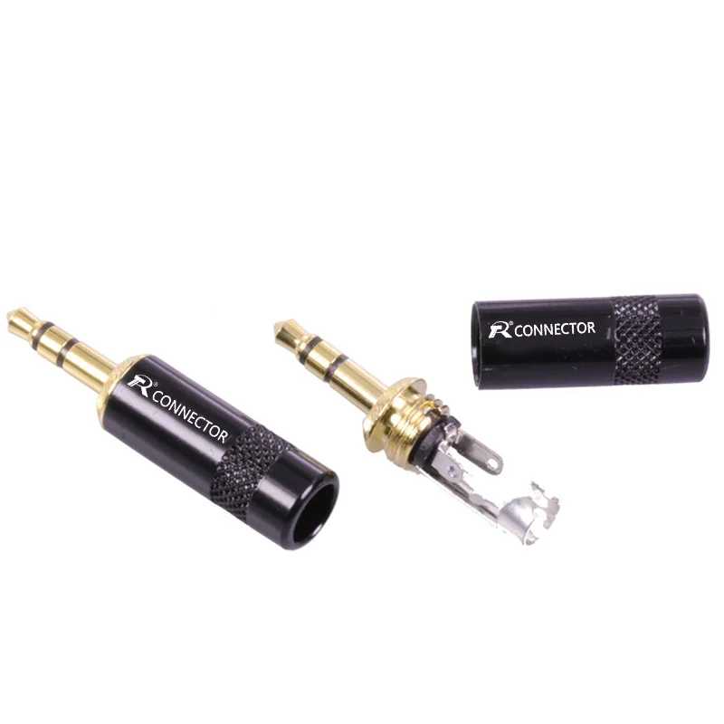 100pcs lot 3 Poles 3 5mm Stereo Male Plug Gold Plated Audio Jack 3 5mm Plug for 6MM Cable Wire Connector for Earphone Headphone