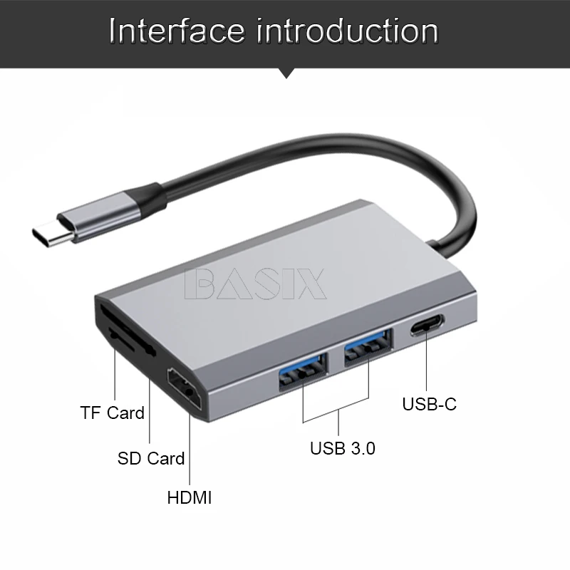 Basix USB-C HUB Type C HUB to USB 3.0 Thunderbolt 3 HDMI 3.5mm Audio RJ45 Adapter for MacBook Pro Samsung Galaxy S9 USB C HUB - Цвет: 6 in 1 HUB