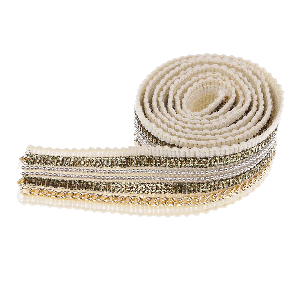 1 Yard 25mm Beaded Sequin Lace Trim Fabric Ribbon Embroidered Applique DIY Handcraft Sewing Headdress Wedding Costume Decoration