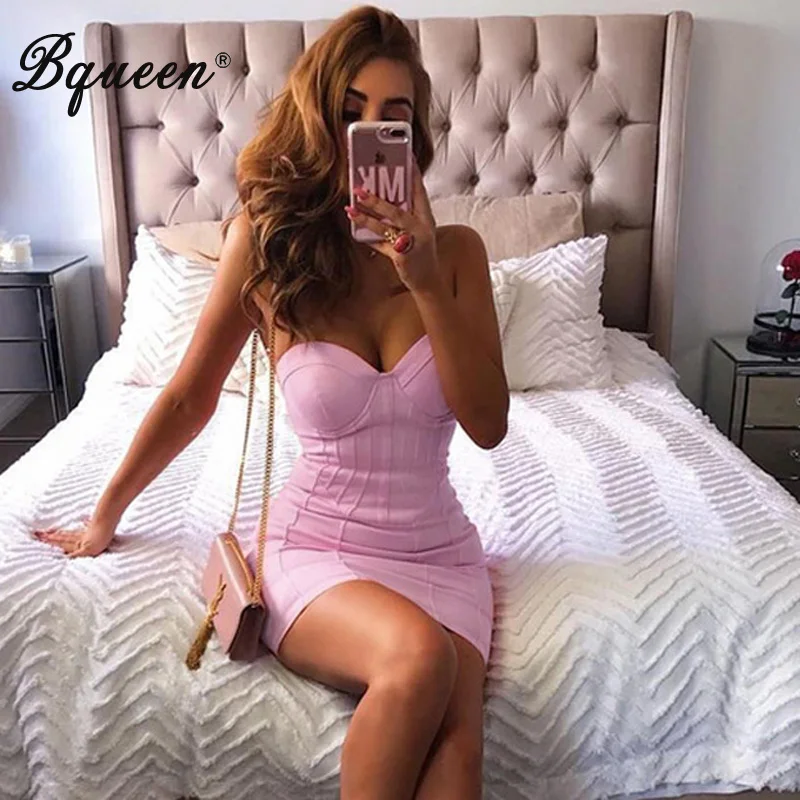 Bqueen женское Бандажное платье без бретелек Мини Полосатые сексуальные Клубные