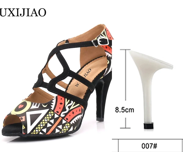 WUXIJIAO танцевальная обувь девушка латинские танцевальные туфли тренд Печать PU Сальса Танцевальная обувь HEEL5CM-10CM - Цвет: Red heel 8.5cm