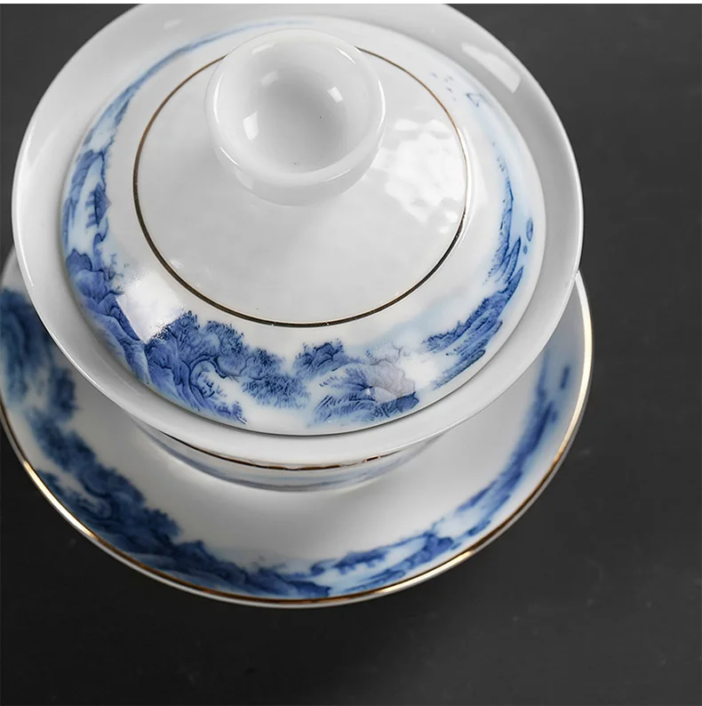 160 мл винтажный китайский стиль чайный набор кунг-фу ручная роспись пейзаж фарфор Gaiwan керамическая чайная чашка супница чайная церемония посуда для напитков
