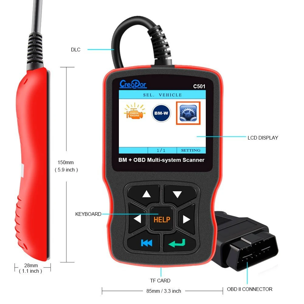 Creator C501 OBD2 считыватель кодов AC EPS масло Сервис Сброс EPB ABS подушка безопасности полная система диагностический сканер для BMW e46 e39 e90 e60