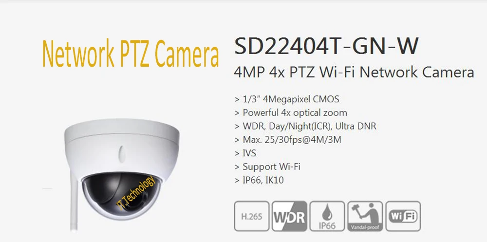 В наличии dahua Видеонаблюдения Бесплатная доставка 4MP 4x PTZ WI-FI сети Камера с