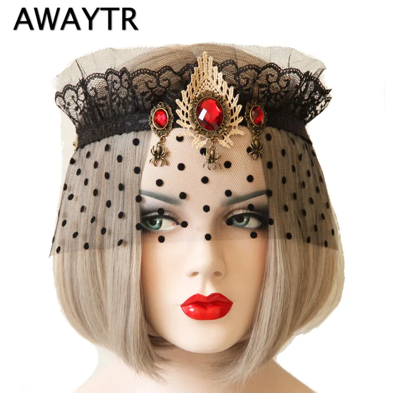 Lady Elegant Sexy Gothic Crown Flower Black Lace Veil Half Face Eye Mask Stretch Headband Costume Ball Party Halloween Accessory