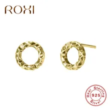 ROXI 925 серебряные серьги круглые серьги-гвоздики для женщин неровный Круг Серьги Геометрические ювелирные изделия Букле d'oreille femme