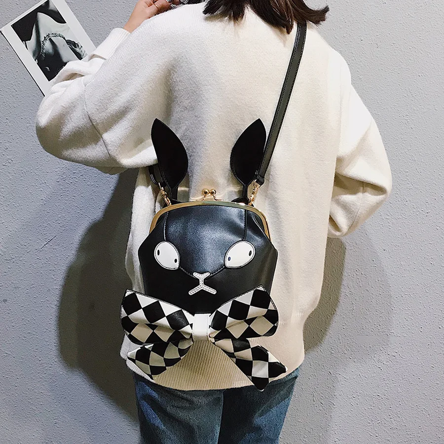 

Bunny Monster Personality Cute Cartoon Plaid Bow Crossbody Bags Women Pu Leather Shoulder Bag Ladies Messenger Bag Rabbit Purse