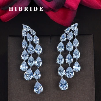 HIBRIDE Fashion Water Drop Shape AAA Cubic Zircon Pendent Drop Earring For Women Engagement Jewelry Wholesale E-851