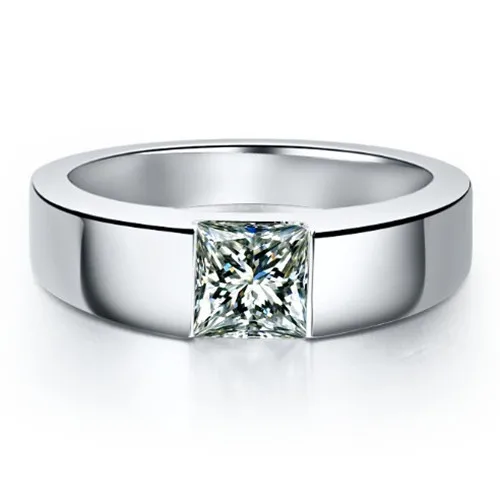 

Vintage Design 1CT Princess Cut Genuine C&C Certified Moissanites Men's Solid 18Karat White Gold AU750 Ring Stone Test As Real
