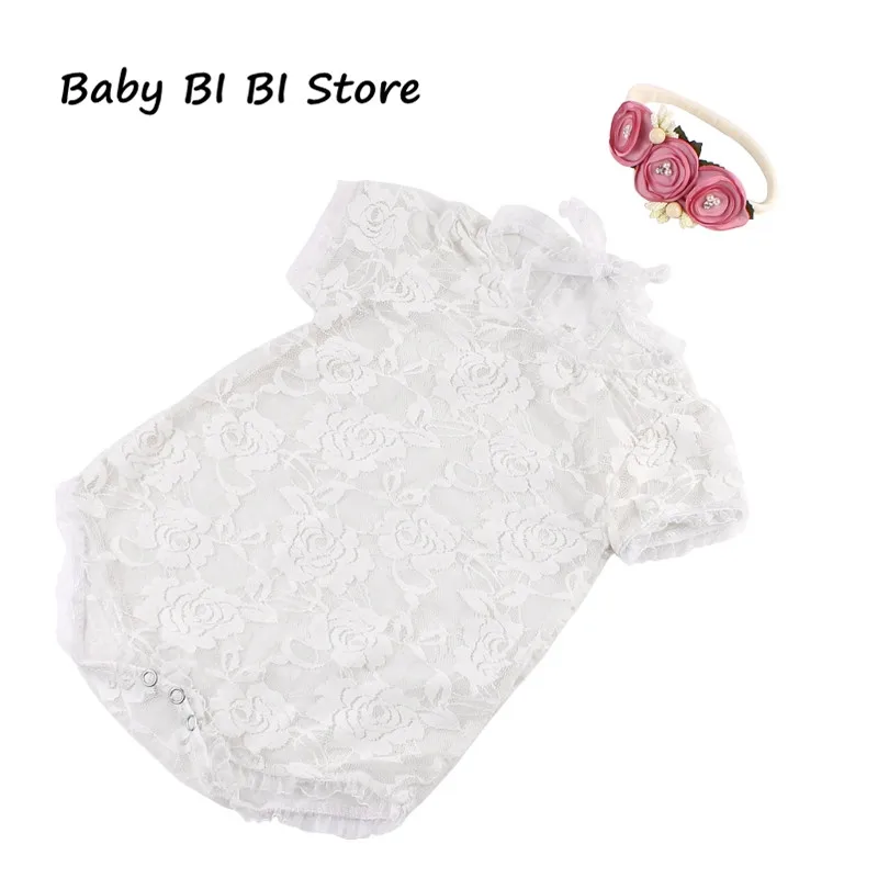 

Baby Photography Props Lace Costume Newborn Baby Romper Headband Infant Outfit