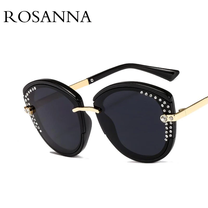 ROSANNA 2019 Fashion Brand Sexy Cat Eye Sunglasses Women Ladies Oversized Diamond Frame Sun Glasses Female Black Shades UV400 | Аксессуары