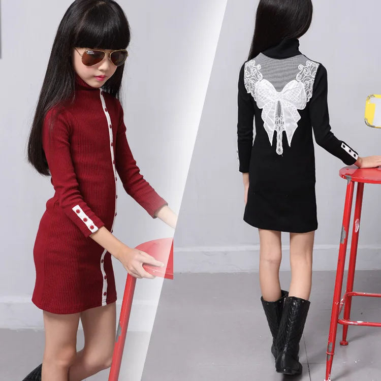 Spring Autumn Winter All match Girls Stripe Shirt Collar Buckle Hot Super Elastic Backing Dress Clothing