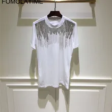FOMOLAYIME новые летние футболки для женщин короткий рукав с кисточками Топы корректирующие футболки