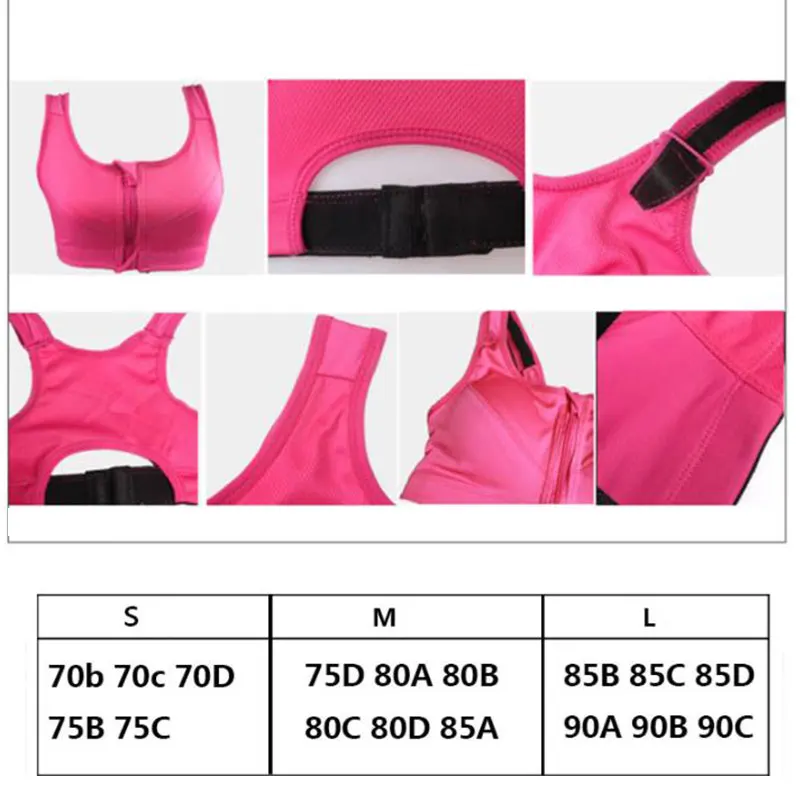 Push Up Sports Bra Zipper Padded black Running Women Seamless Plus Size TopFitness Yoga Bras high impact adjustable straps xl