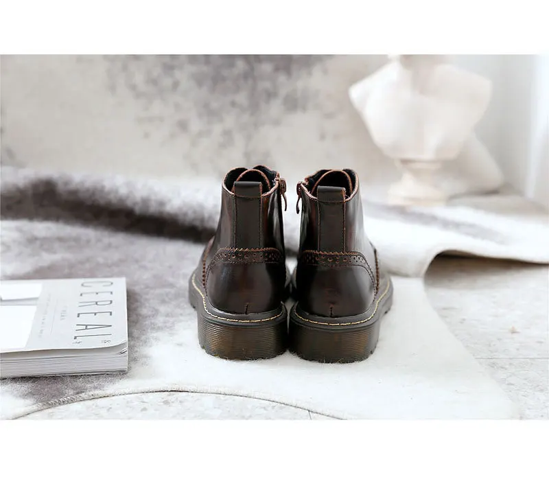 Сапоги из натуральной кожи «Bullock» со смайликом; женская зимняя обувь; теплые меховые ботинки на плоской подошве со шнуровкой; удобные рабочие ботинки с круглым носком
