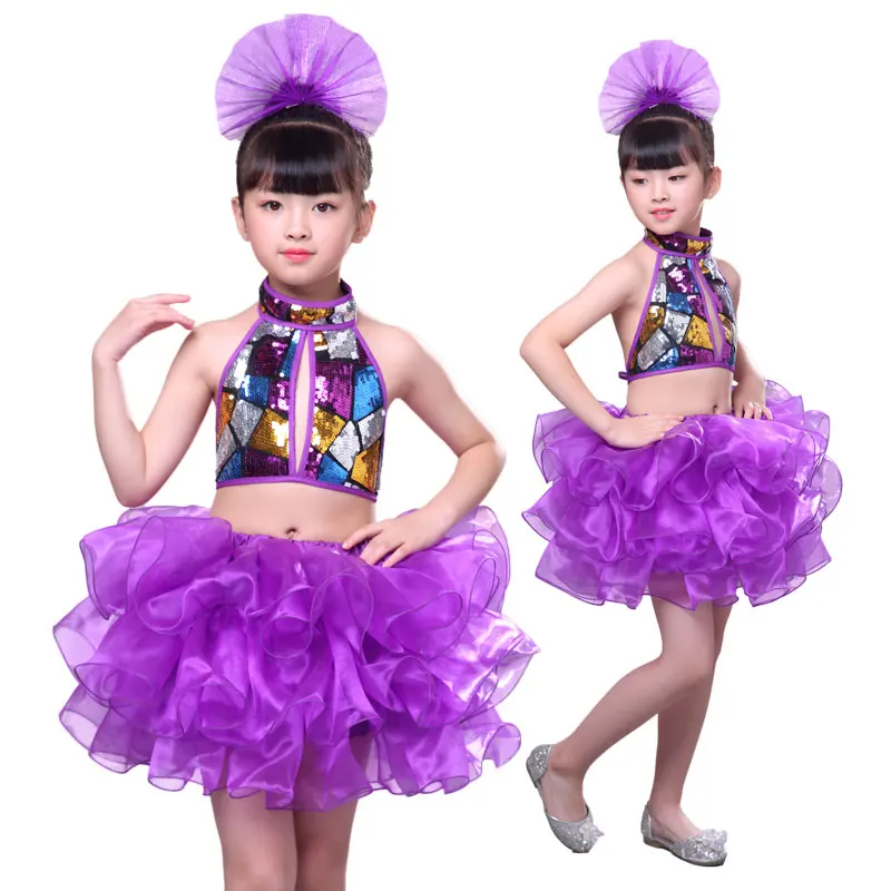 

Children's jazz dance costumes children Latin modern stage shows sequins girls dancing Tutu costumes