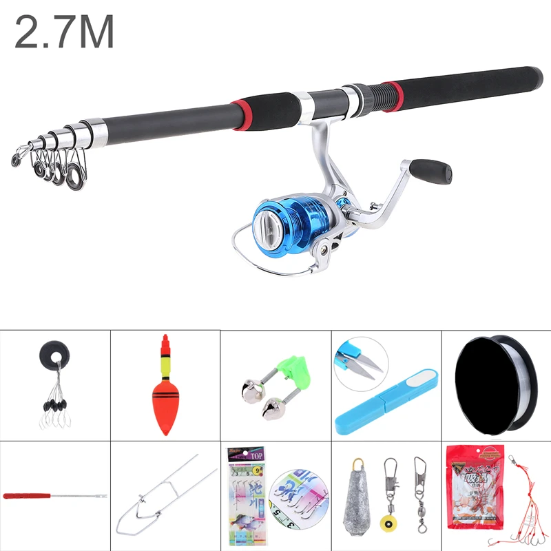 

2.7m Fishing Rod Reel Line Combo Full Kits 3000 Series Spinning Reel with Holder Scissors Fishing Float Hooks Beads Lead weight