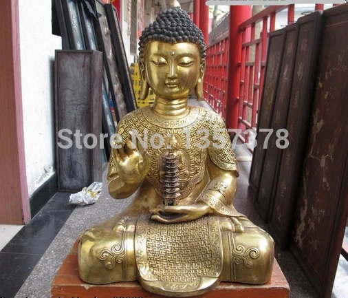 

shitou 00436 Tibet Buddhism Bronze Gilt handwork Sakyamuni Hold pagoda Amitabha Buddha Statue