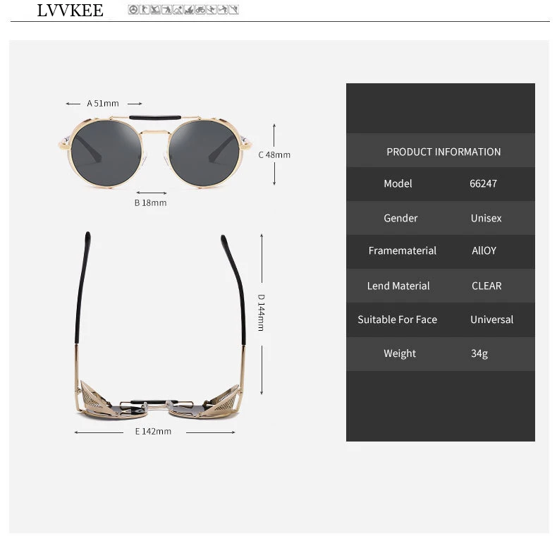 LVVKEE металлические круглые стимпанк Солнцезащитные очки для мужчин и женщин, фирменный дизайн, боковая сетка, стильные очки, Винтажные Солнцезащитные очки, высокое качество, UV400