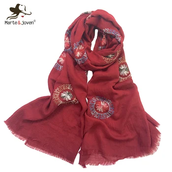 

Marte&Joven Women Floral Embroidery Cotton Scarf Shawls Wraps Ladies Fashion Oversized Flowers Pattern Soft Pashmina Scarves