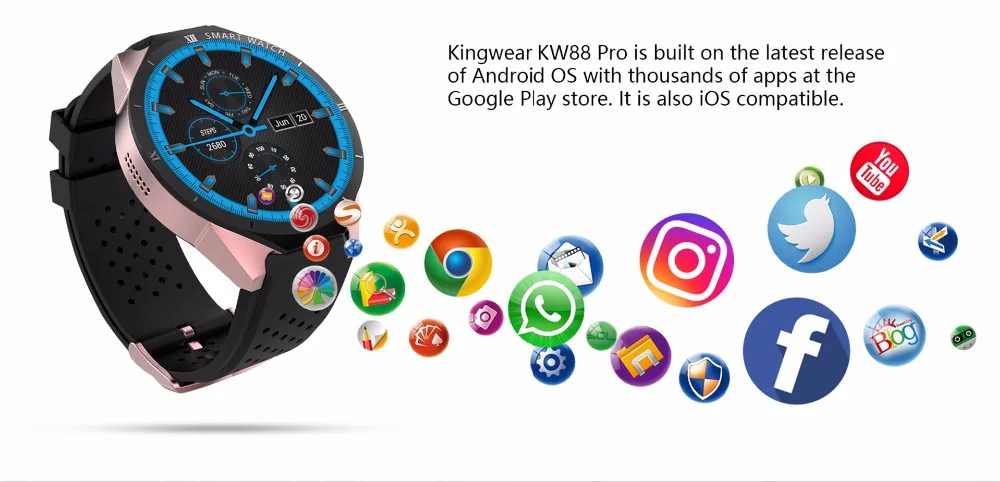 Kingwear 3g Смарт-часы KW88 pro Android 7,0 M TK6580 HeartRate WiFi gps Смарт-часы для samsung gear S3 HUAWEI Watch 2 I7