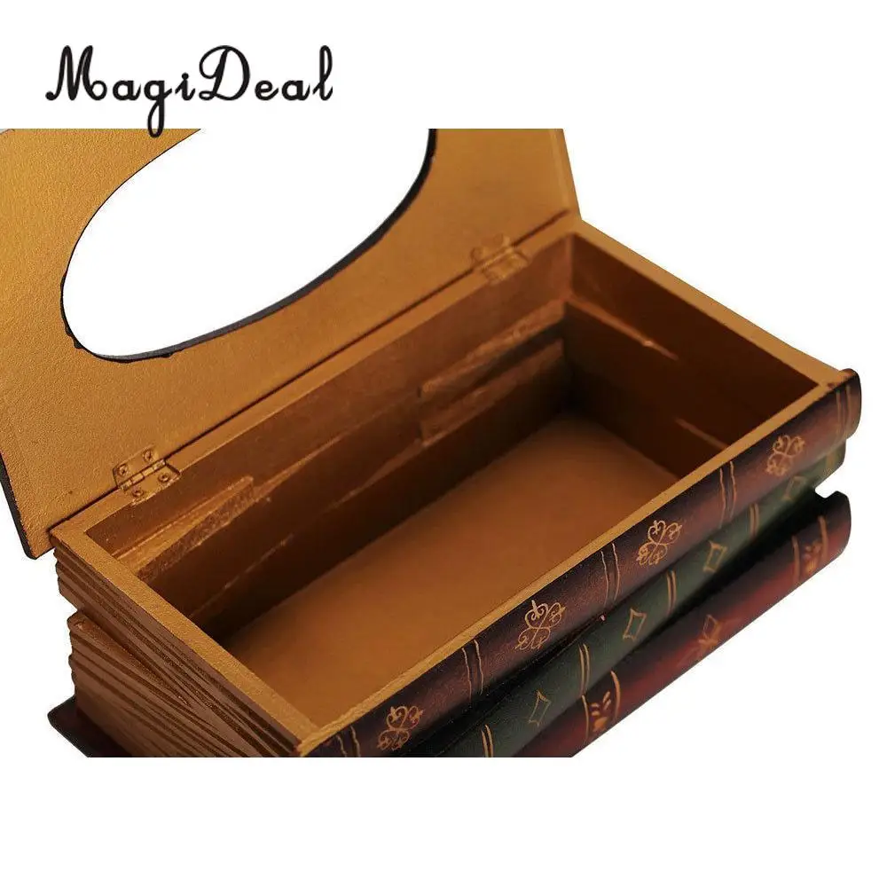 MagiDeal Retro Wood Books Tissue Box Cover Home Decor Napkin Toilet Paper Holder Case for Restaurant Office Rooms Tissue