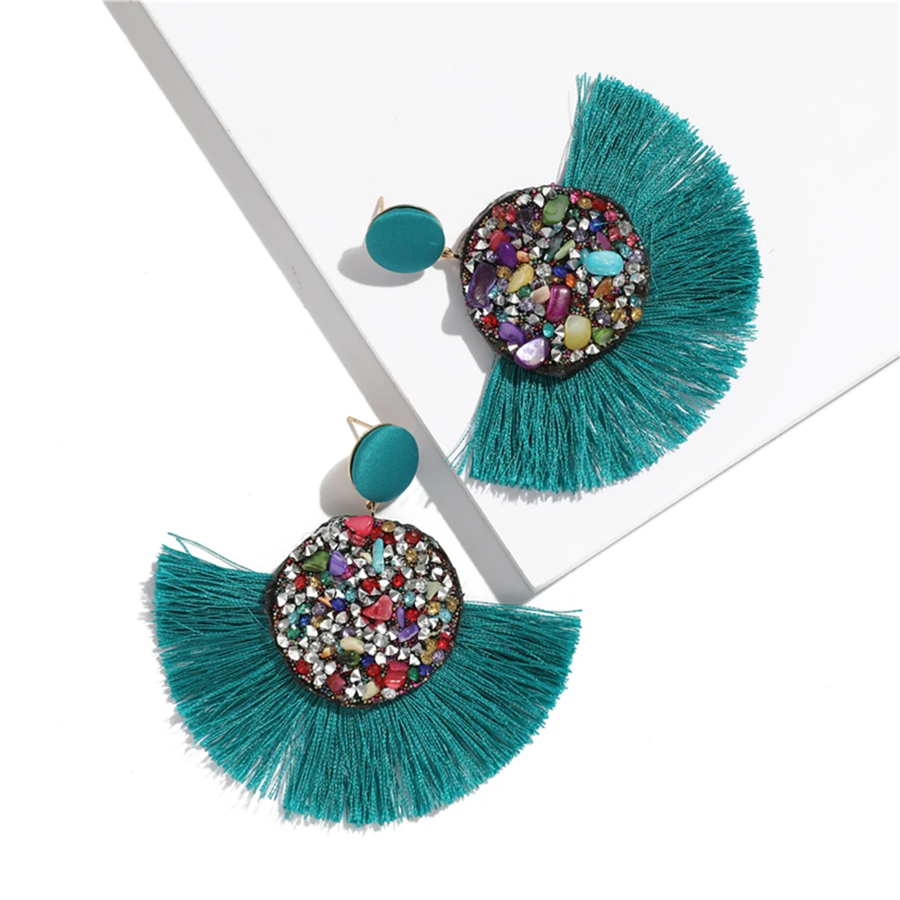 Earring Bohemian Crystal Handmade Women Statement Luxury Long Tassel Drop jewelry Geometric Fringe Fashion Big stone | Украшения и