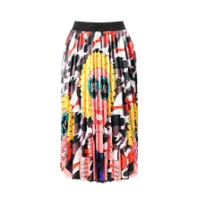 DeRuiLaDy, новинка, модная плиссированная юбка с мультяшным принтом, женская летняя повседневная юбка миди, Женская длинная юбка с эластичной талией