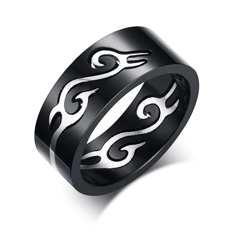 Boys Mens Rings Stainless Steel Detachable Fire Totem 2 IN 1 Ring Wedding Bands Black Elegant Men Punk Bike Vintage Jewelry
