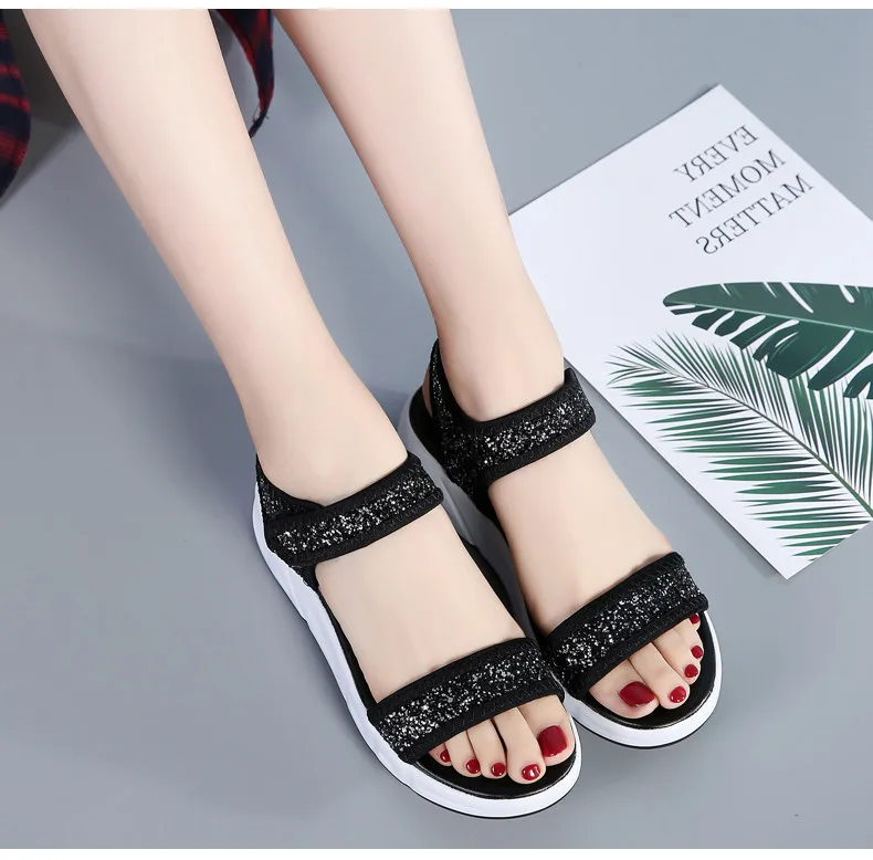 Summer Women Sandals Female Shoes Woman Shining Comfortable Sandals Ladies Sequined Cloth Flat Sandals Women Sandalias (8)