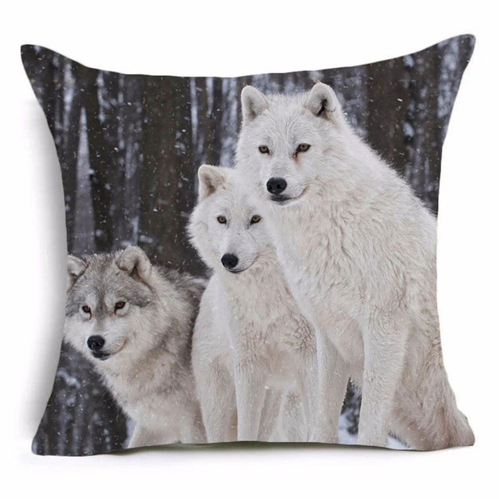 Tiger lion wolf dog pattern Cushion Cover Feline and canine animal Pillow Cover Invisible Zipper Polyester Square Pillow case