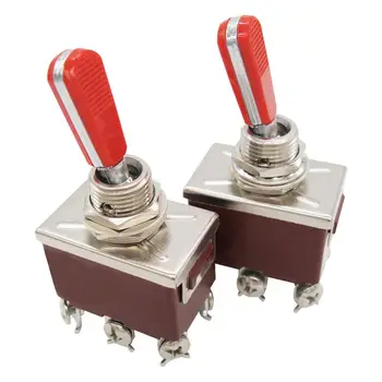 

2pcs Ten(c)-1322- RR Heavy Duty Rocker Toggle Switch 16A 250V 20A 125V DPDT ON/Off/ON Switch+2 red Handle 6 Terminal 3 Position