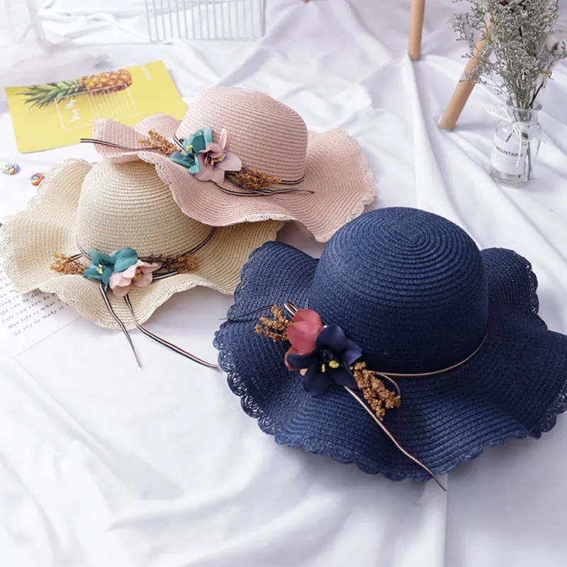 

Fashion Children Kids Sun Hat Girl Summer Floral Design Beach Straw Hats Flat Cap 4-8Y Cute Toddler Girl Accessories Hat
