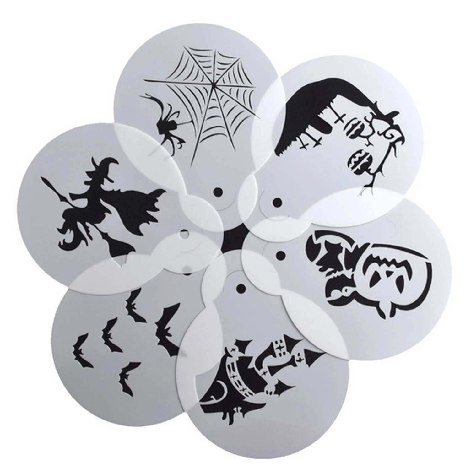 

Behogar 6pcs Halloween Cafe Coffee Foam Spray Template Barista Stencils Decor Tool for Latte Cappuccino Mousse Cake