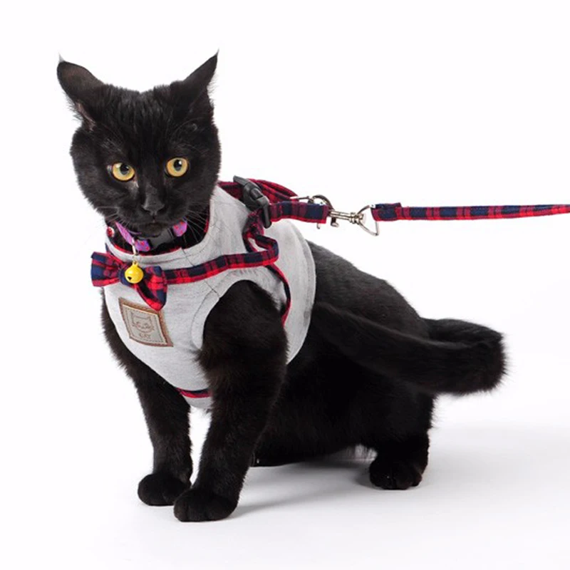 Cat Harnesses Kit British Style Jacket Leash Set Cute Bow Quality Fabrics Good Ventilation in
