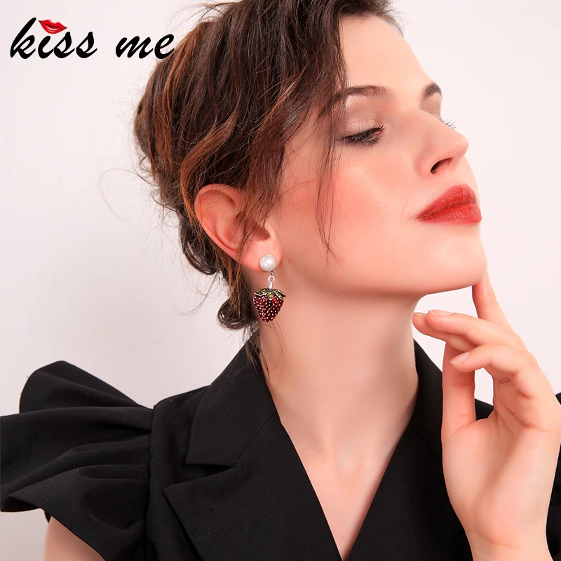 Женские Висячие серьги kissme Винтажные из акрилового жемчуга с красной эмалью и