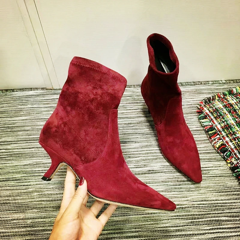 

British Gigi Fashion Ankle Boots 2018 Autumn Bronze Suede Leather Stiletto High Heel Booties Party Wedding Shoes tenis feminino