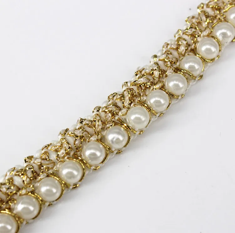 

Luxury black and white beads and golden lace trim clothing accessories handmade DIY clothes decorative ribbon SC862