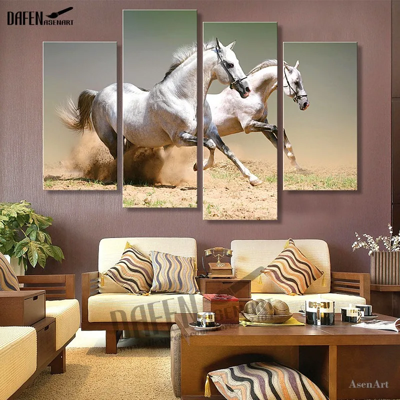 4 Panels Modern Wall Art Running Horse Painting Wall Pictures for