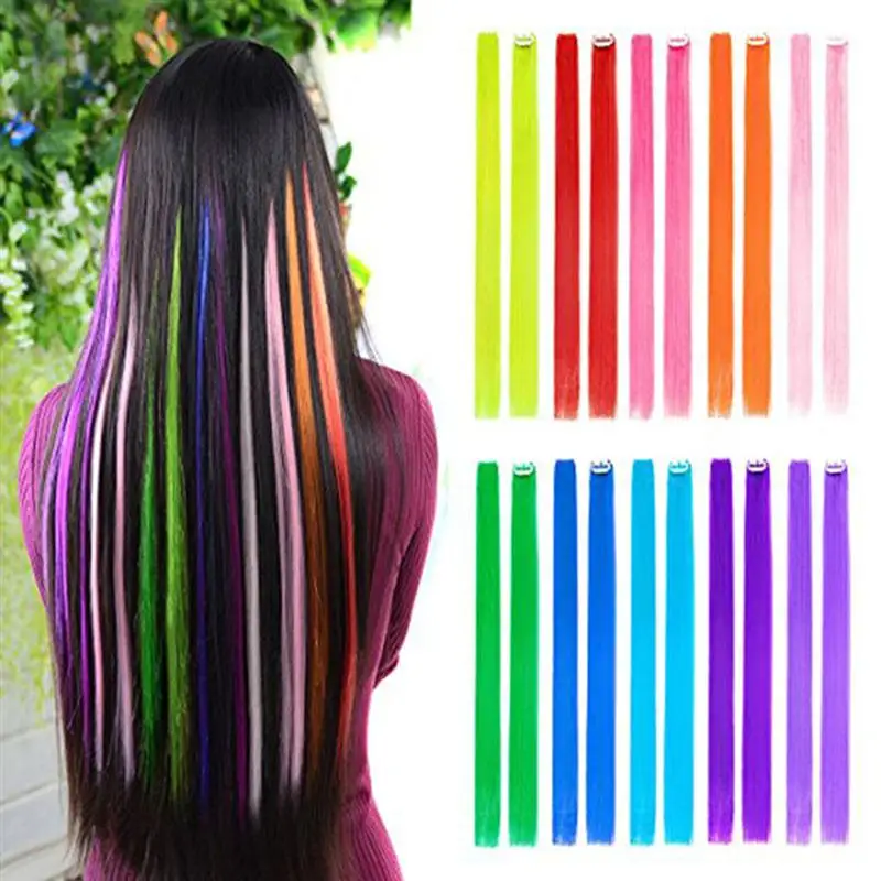 10pcs Colored Clip in Hair Extensions 22" Straight Fake Hair Pieces ...