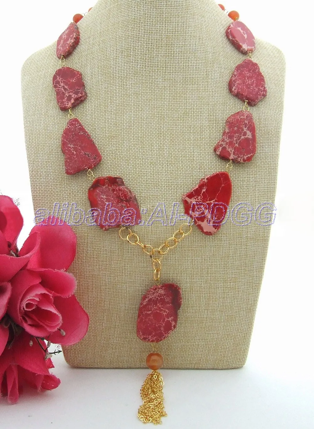 

24'' Carnelian&Sea Sediment Stone Necklace free shipment