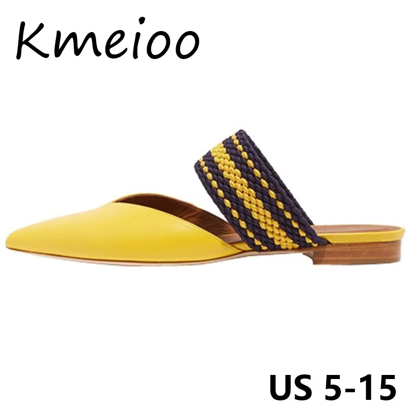 

Kmeioo 2019 New Fashion flat US Size 5-15 sandals Women 2018 Pointed Toe Mules Slip On Woman Shoes Dress Party Ladies Slides