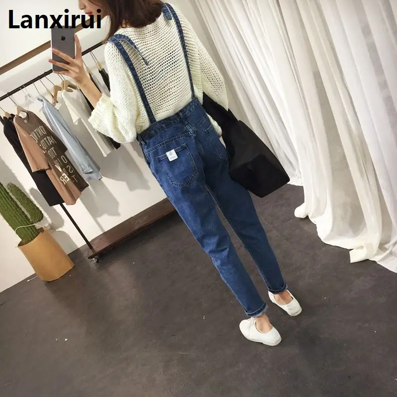 New Women Ripped Denim Jumpsuits Casual Sexy Stretch Romper Simple Denim Pencil Overalls Stretch Slim Dungarees